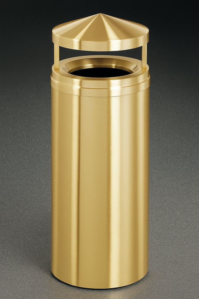 Glaro "Atlantis" Canopy Top Waste Receptacle – Satin Brass, All-Weather with Plastic Liner