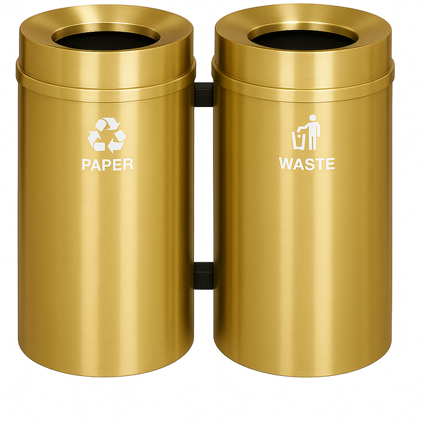 Glaro RecyclePro Deluxe 2-Unit Modular Recycling Station – 24 combined Gallon with Satin Brass Lids & Custom Base | Made in USA