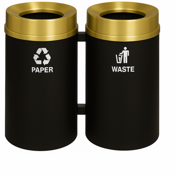 Glaro RecyclePro Deluxe 2-Unit Modular Recycling Station – 32 Gallon with Satin Brass Lids & Custom Base | Made in USA