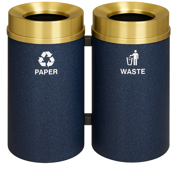 Glaro RecyclePro Deluxe 2-Unit Modular Recycling Station – 24 combined Gallon with Satin Brass Lids & Custom Base | Made in USA