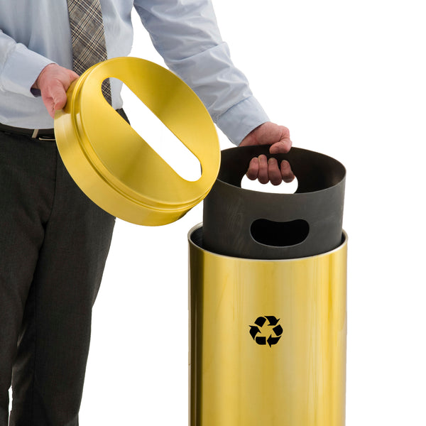 Glaro RecyclePro 1 Paper Recycling Receptacle | Slot Opening | Designer Finish Body with Satin Brass lid | Made in USA