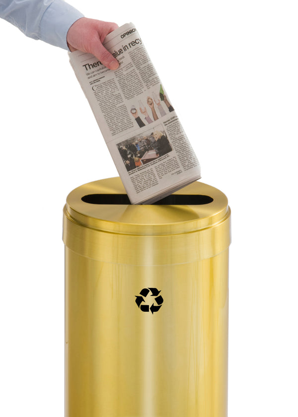 Glaro RecyclePro 1 Paper Recycling Receptacle | Slot Opening | Designer Finish Body with Satin Brass lid | Made in USA