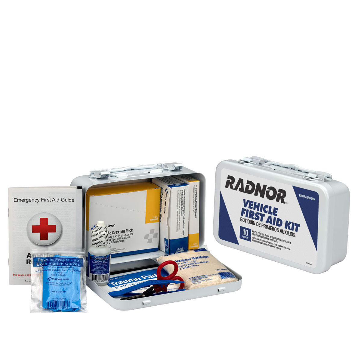 RADNOR™ White Metal Portable Or Wall Mounted 10 Person Vehicle First Aid Kit