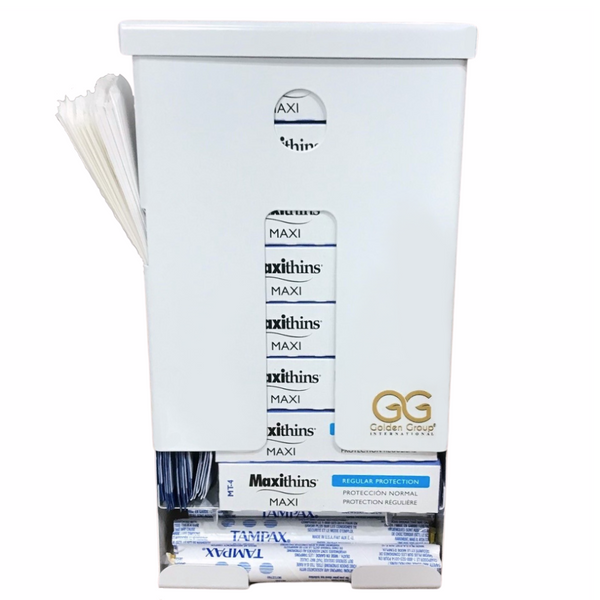 SD7000-PF Pre-Filled Courtesy Dispenser – Tampons, Pads & Disposal Bags, Compact, Wall-Mounted