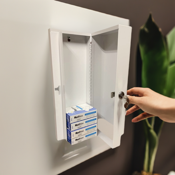 SD5000-PO Sanitary Napkin Dispenser – Age-Appropriate, Wall-Mounted, White Steel, Made in USA, ADA Compliant