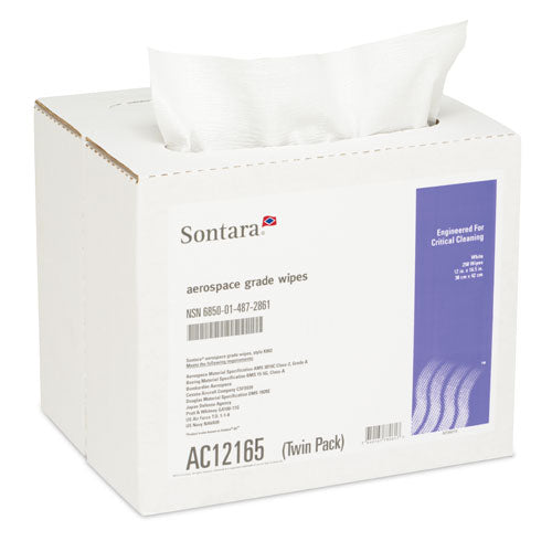 Sontara® Aerospace grade wipes, 12"X12", Quarterfold, Polybag, White