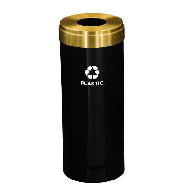 Glaro RecyclePro Value Recycling Receptacle – Bottles & Cans Opening with Satin Brass Lid & Designer Color Base | Choose Size | Made in USA