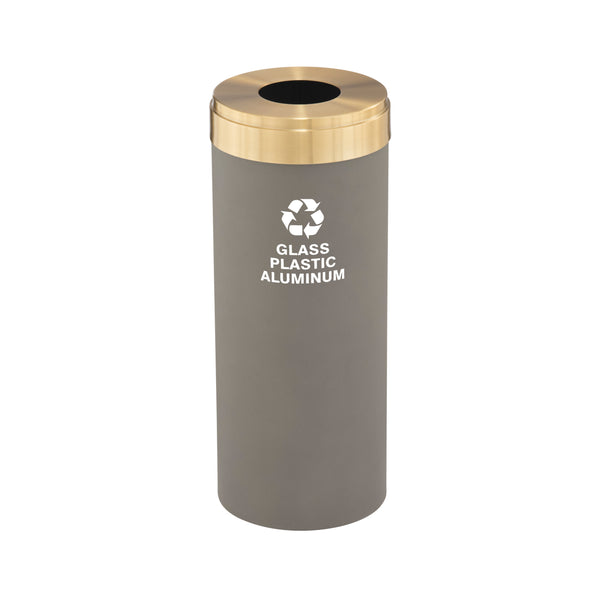 Glaro RecyclePro Value Recycling Receptacle – Bottles & Cans Opening with Satin Brass Lid & Designer Color Base | Choose Size | Made in USA