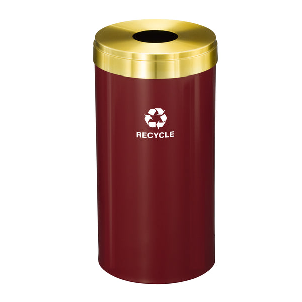 Glaro RecyclePro Value Recycling Receptacle – Bottles & Cans Opening with Satin Brass Lid & Designer Color Base | Choose Size | Made in USA