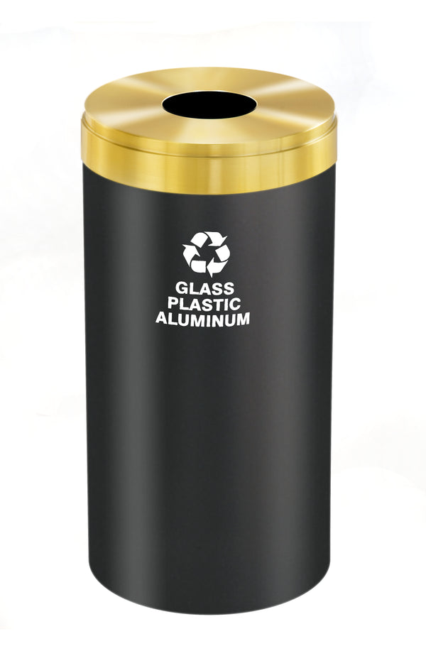 Glaro RecyclePro Value Recycling Receptacle – Bottles & Cans Opening with Satin Brass Lid & Designer Color Base | Choose Size | Made in USA
