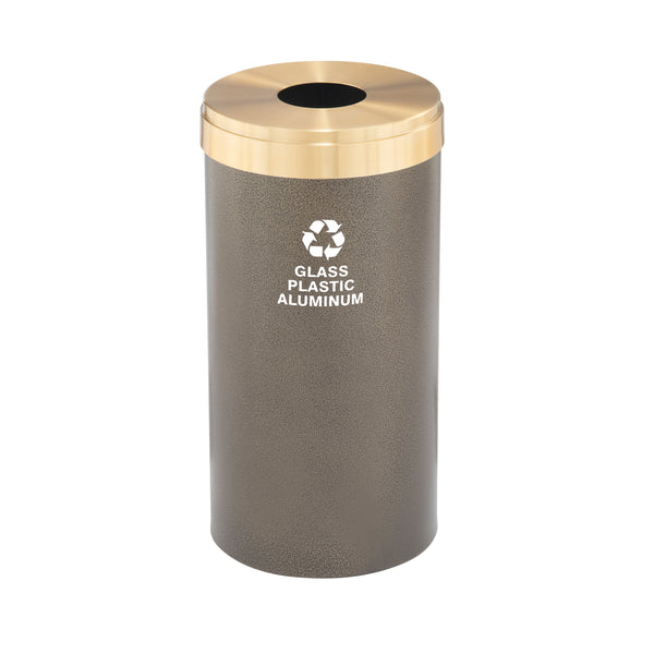 Glaro RecyclePro Value Recycling Receptacle – Bottles & Cans Opening with Satin Brass Lid & Designer Color Base | Choose Size | Made in USA