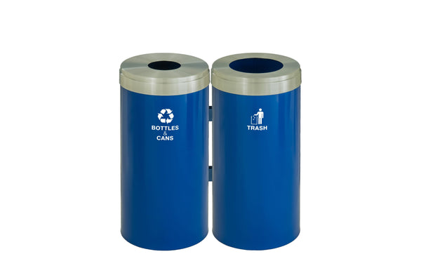Glaro RecyclePro Value 2-Unit Modular Recycling Station – 23 Gallons each with Satin Aluminum Lids & Designer Color Base | Made in USA | Liner Not Included