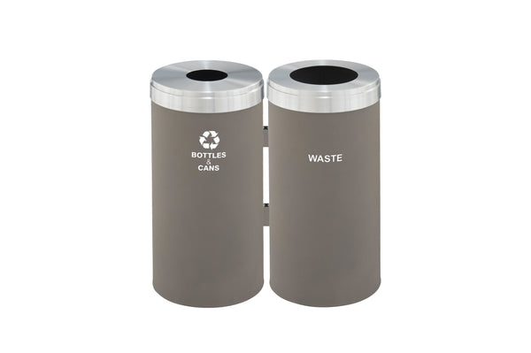 Glaro RecyclePro Value 2-Unit Modular Recycling Station – 23 Gallons each with Satin Aluminum Lids & Designer Color Base | Made in USA | Liner Not Included