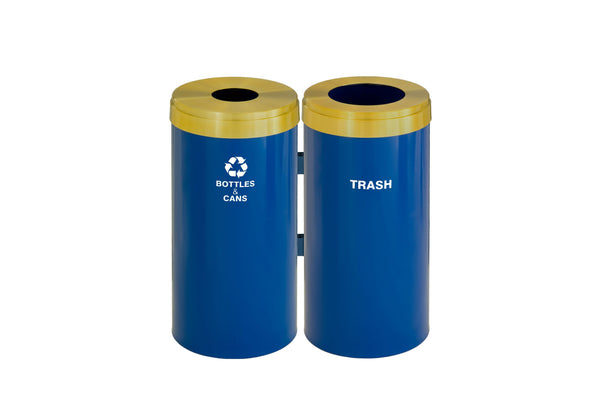 Glaro RecyclePro Value 2-Unit Modular Recycling Station – 23 Gallons each with Satin Brass Lids & Designer Color Base | Made in USA | Liner Not Included