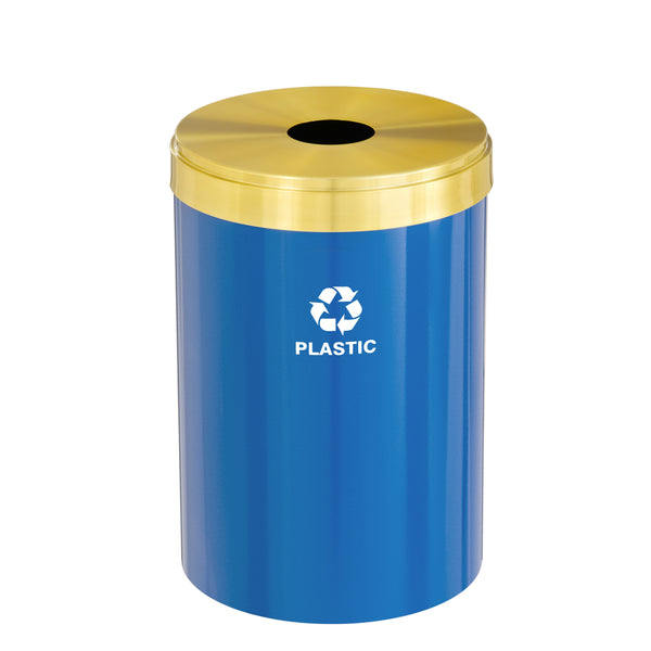 Glaro RecyclePro Value Recycling Receptacle – Bottles & Cans Opening with Satin Brass Lid & Designer Color Base | Choose Size | Made in USA