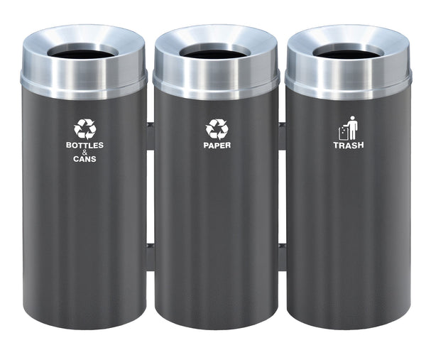 Glaro RecyclePro Deluxe 3-Unit Modular Recycling Station – 48 Gallon with Satin Aluminum Lids & Custom Base | Made in USA