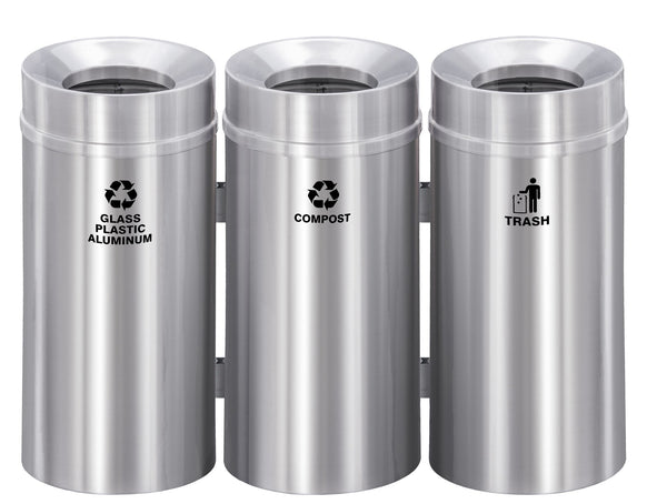 Glaro RecyclePro Deluxe Connected Recycling Stations with Removable Inner Liner - Satin Aluminum