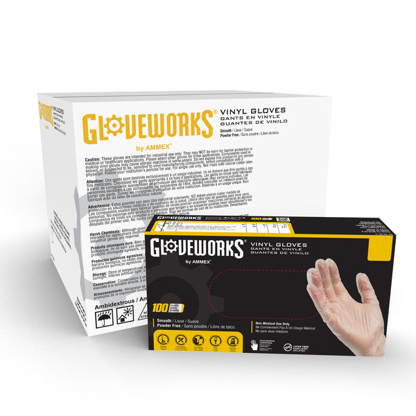 Gloveworks Clear Vinyl Industrial Latex Free Disposable Gloves (Case of 1000)
