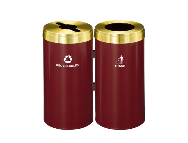 Glaro RecyclePro Value 2-Unit Modular Recycling Station – 23 Gallons each with Satin Brass Lids & Designer Color Base | Made in USA | Liner Not Included