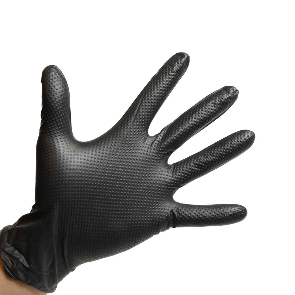 BLACK NITRILE GLOVES POWDER FREE - 9 MIL - RAISED GRIP