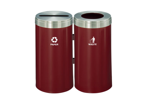 Glaro RecyclePro Value 2-Unit Modular Recycling Station – 23 Gallons each with Satin Aluminum Lids & Designer Color Base | Made in USA | Liner Not Included