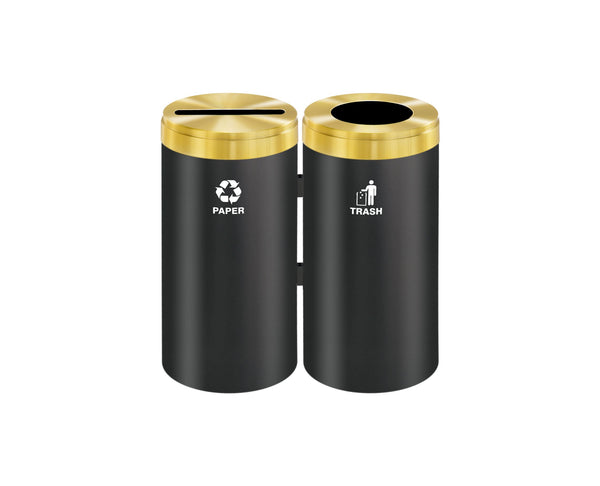 Glaro RecyclePro Value 2-Unit Modular Recycling Station – 23 Gallons each with Satin Brass Lids & Designer Color Base | Made in USA | Liner Not Included