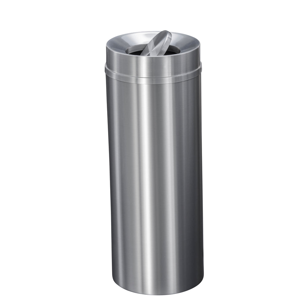 Glaro Waste Receptacle – Tip Action Lid | Satin Aluminum Finish | Made in USA