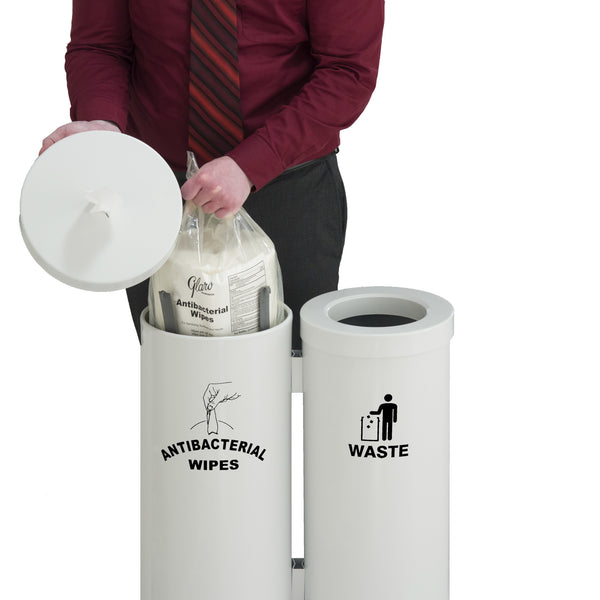 Glaro Floor Standing Antibacterial Wipes Station with Trash Receptacle | Made in USA