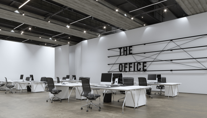 Clean office environment with an organized shared workspace