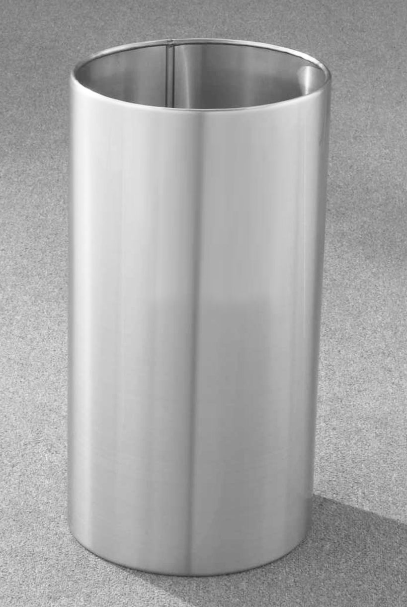 Glaro Open-Top Commercial Trash Can – Satin Aluminum, 5–39 Gallon, Indoor
