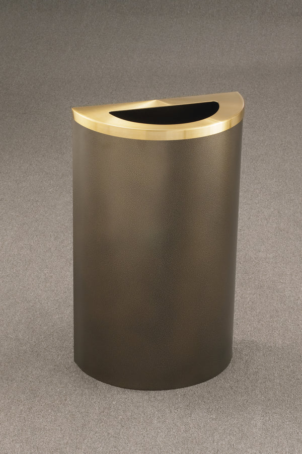 Glaro 18” Half Round Receptacles with Hinged Lids and Plastic Inner Liner, Satin Brass lid