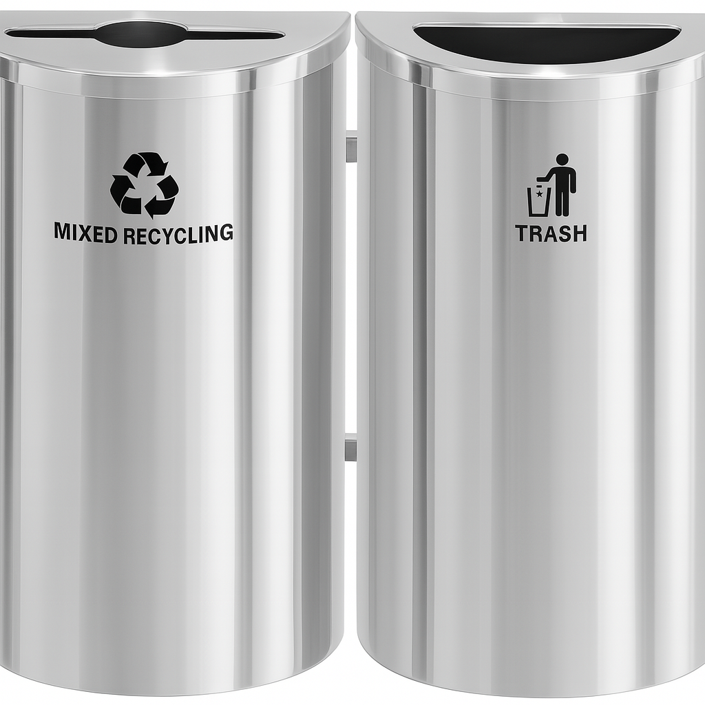 Glaro RecyclePro18" Half Round Recycling Station – 14 Gallon with Pre-Configured Lid