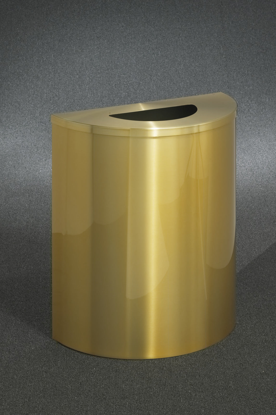 Glaro 24" Half Round Waste Receptacle – 24/29 Gallon Capacity, Wall-Mountable, Satin Brass, Made in USA