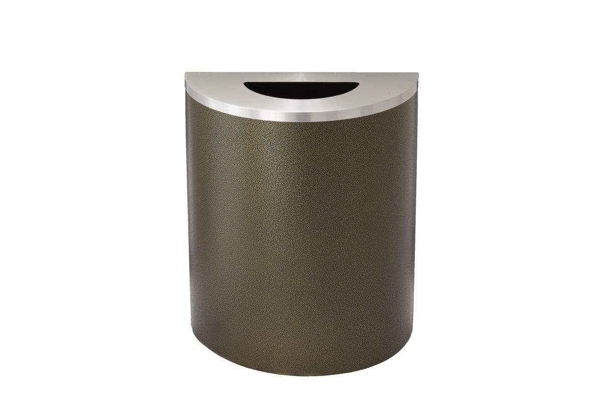 Glaro Profile Series 24" Half-Round Trash Receptacle – 5.5" x 12" Opening, Hinged Lid, 29 Gallon, Commercial Indoor (2491SA, 2491BE, 2491**, 2491*SA, 2491*BE)