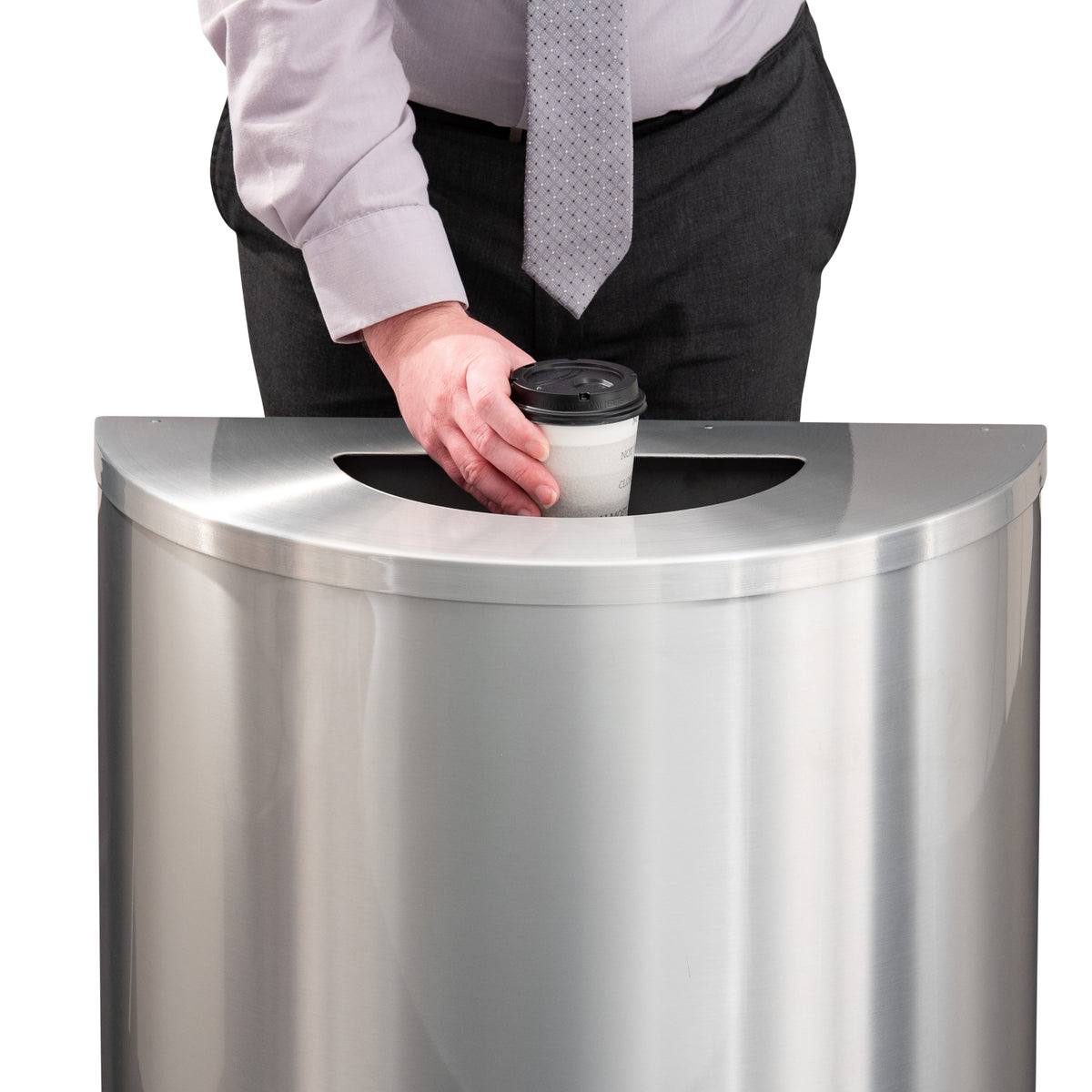 Glaro Profile Series 24" Half-Round Trash Receptacle – 5.5" x 12" Opening, Hinged Lid, 29 Gallon, Commercial Indoor (2491SA, 2491BE, 2491**, 2491*SA, 2491*BE)
