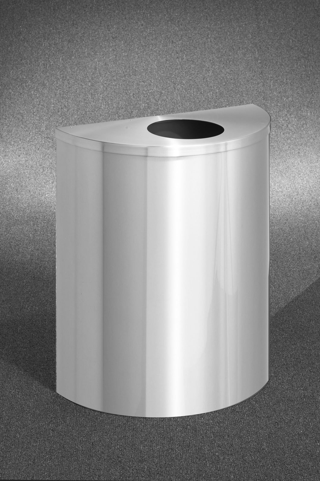 Glaro 24” Half Round Waste Receptacle – 24 & 29 Gallon Capacity, Satin Aluminum, Wall-Mountable, Made in USA
