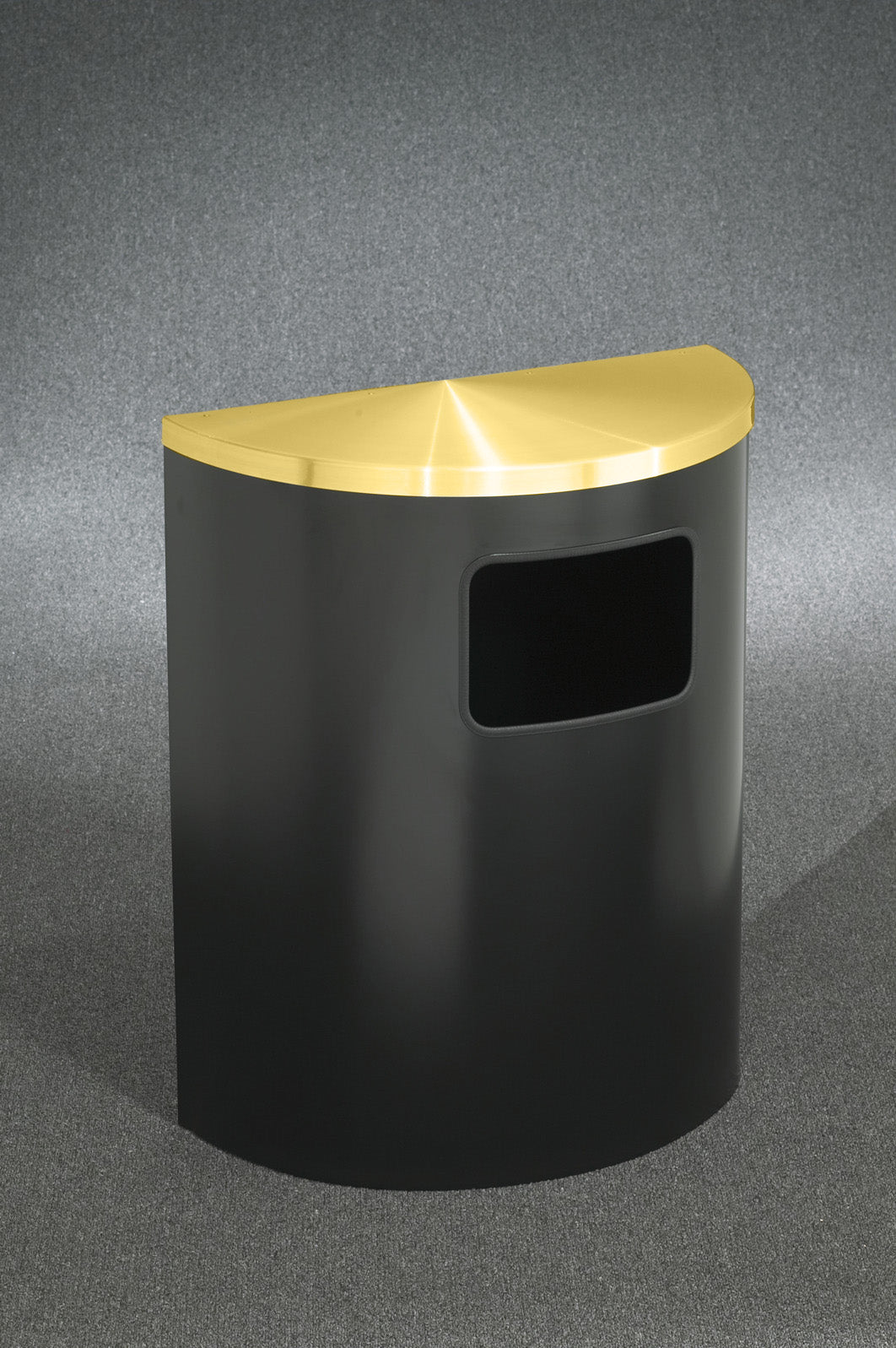 Glaro Profile Series 24” Half-Round Trash Receptacle – 6.5” x 10” Side Opening, Hinged Lid, 24 Gallon, Commercial Indoor (2493SA, 2493BE, 2493**, 2493*SA, 2493*BE)