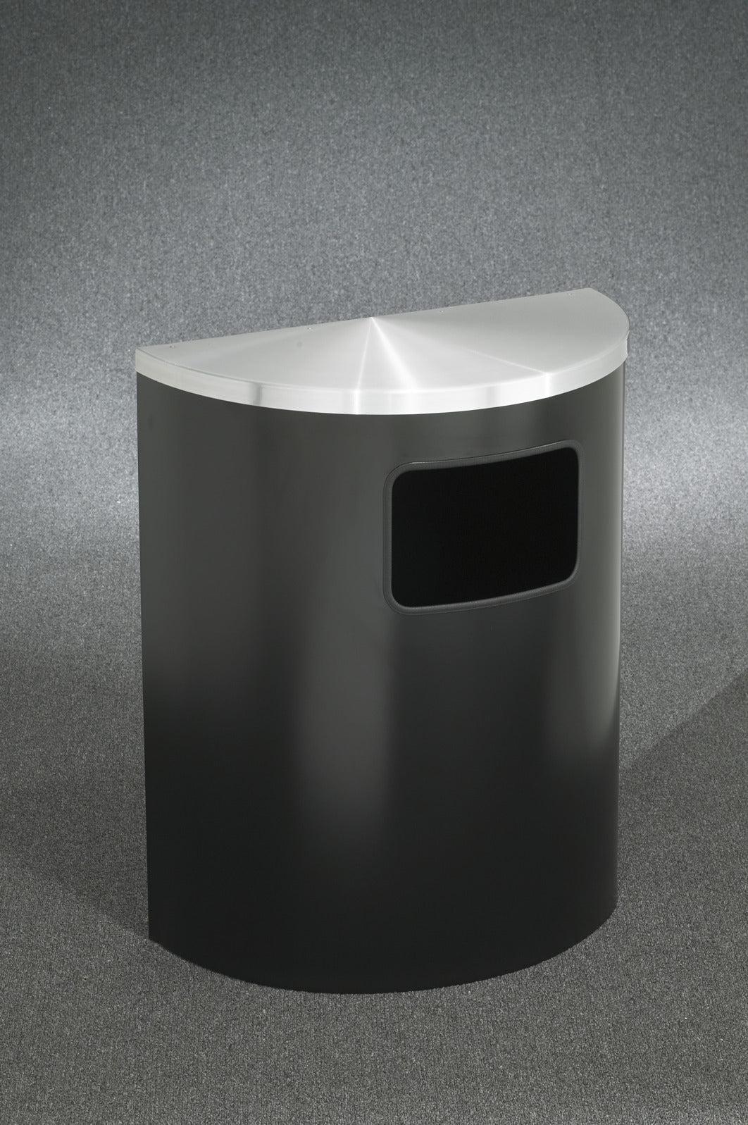 Glaro Profile Series 24” Half-Round Trash Receptacle – 6.5” x 10” Side Opening, Hinged Lid, 24 Gallon, Commercial Indoor (2493SA, 2493BE, 2493**, 2493*SA, 2493*BE)
