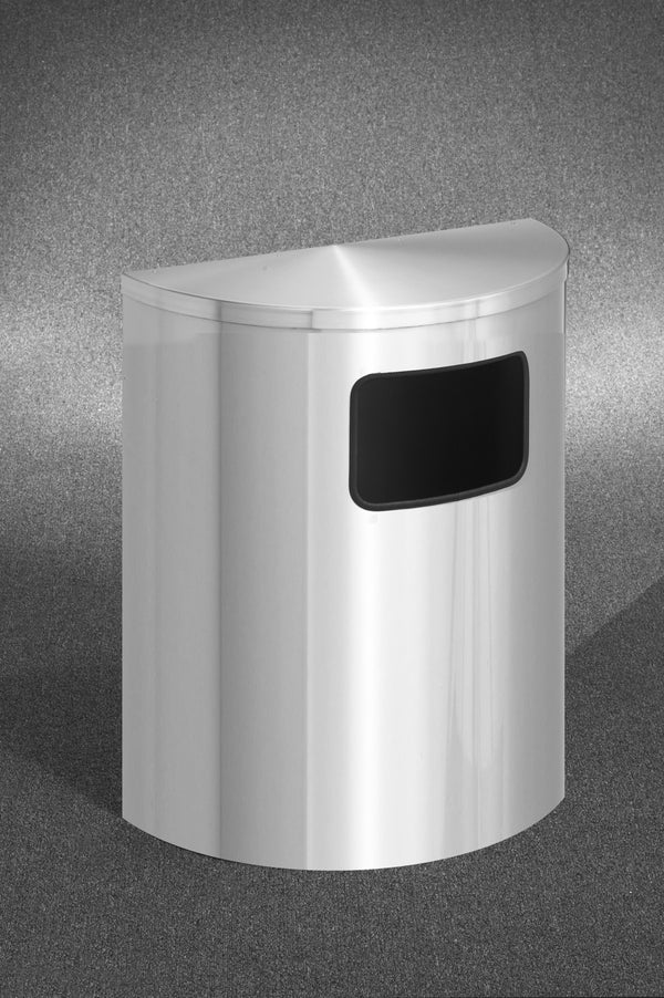 Glaro 24” Half Round Waste Receptacle – 24 & 29 Gallon Capacity, Satin Aluminum, Wall-Mountable, Made in USA