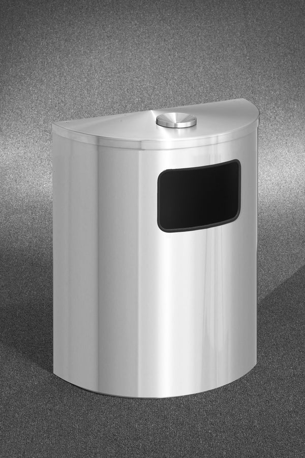 Glaro 24” Half Round Waste Receptacle – 24 & 29 Gallon Capacity, Satin Aluminum, Wall-Mountable, Made in USA