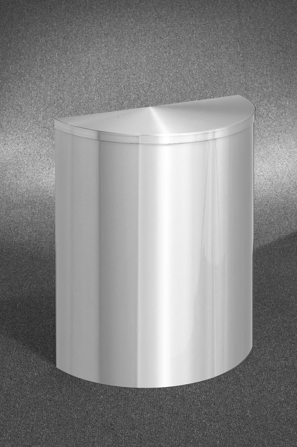 Glaro 24” Half Round Waste Receptacle – 24 & 29 Gallon Capacity, Satin Aluminum, Wall-Mountable, Made in USA