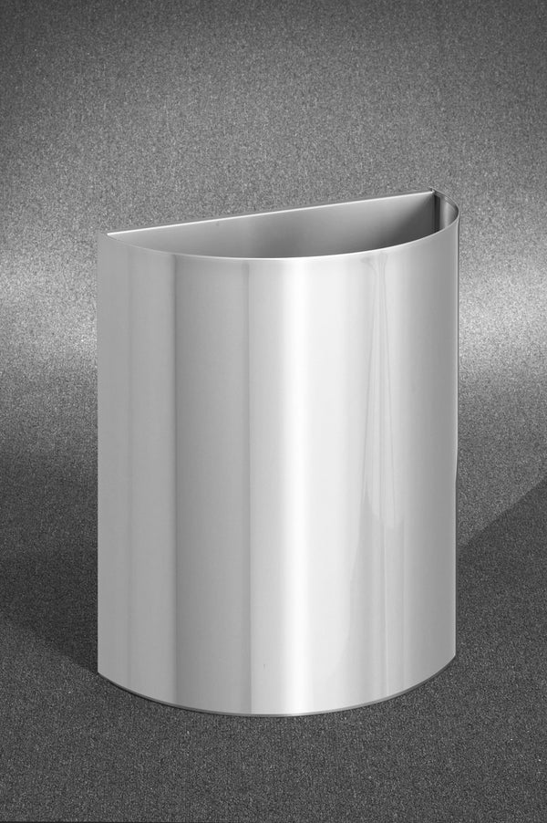 Glaro 24” Half Round Waste Receptacle – 24 & 29 Gallon Capacity, Satin Aluminum, Wall-Mountable, Made in USA