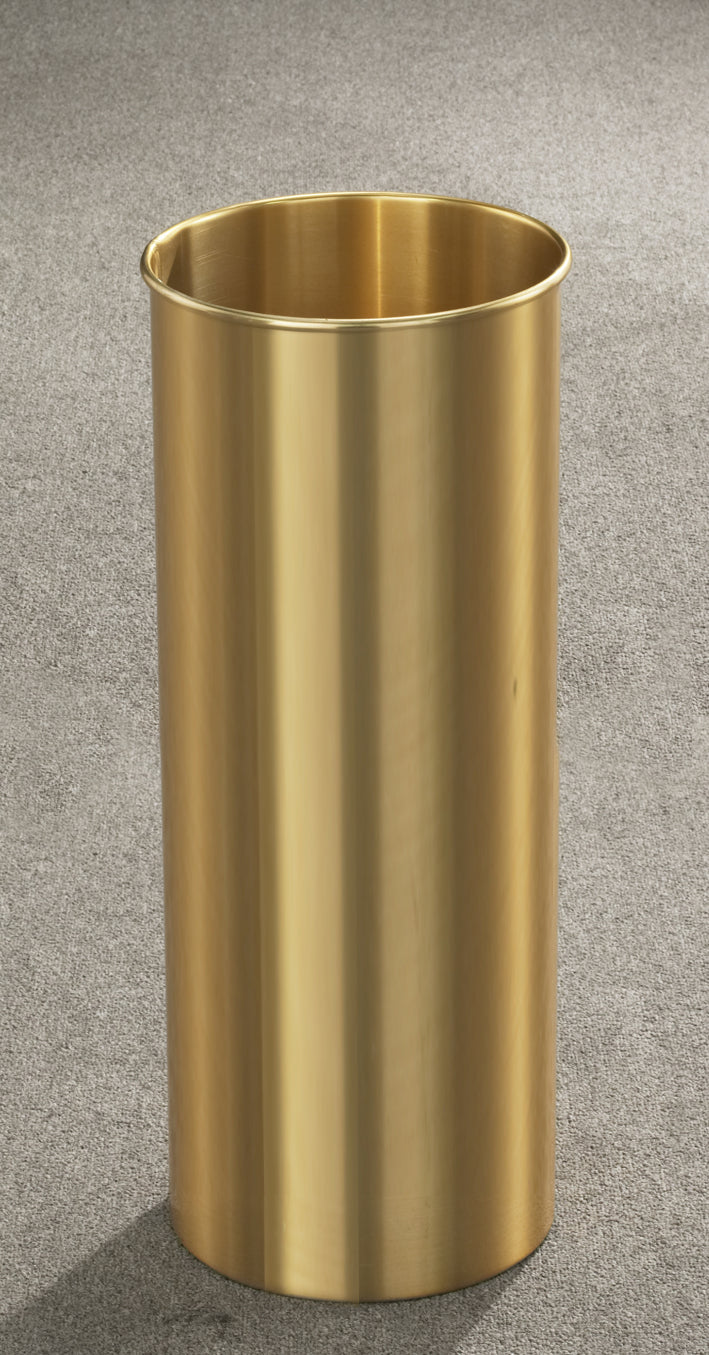 Glaro Open-Top Commercial Trash Can – Satin Brass, 5 & 7 Gallon, Indoor