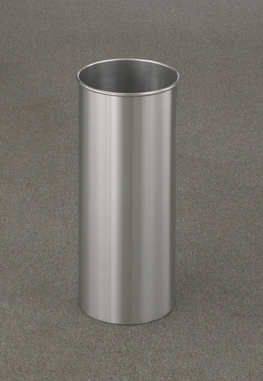 Glaro Open-Top Commercial Trash Can – Satin Aluminum, 5–39 Gallon, Indoor