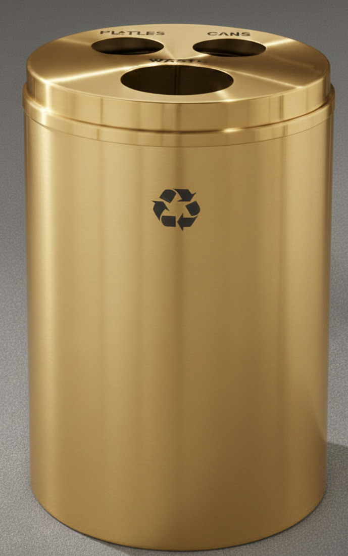 Glaro BCW-2032 Recyclepro 3 Waste Receptacle with Designer Brass Lid – Brass or Color Base Options
