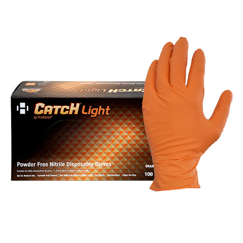 Catch® Light By ProWorks® Nitrile Disposable Gloves, Orange, 6 mil