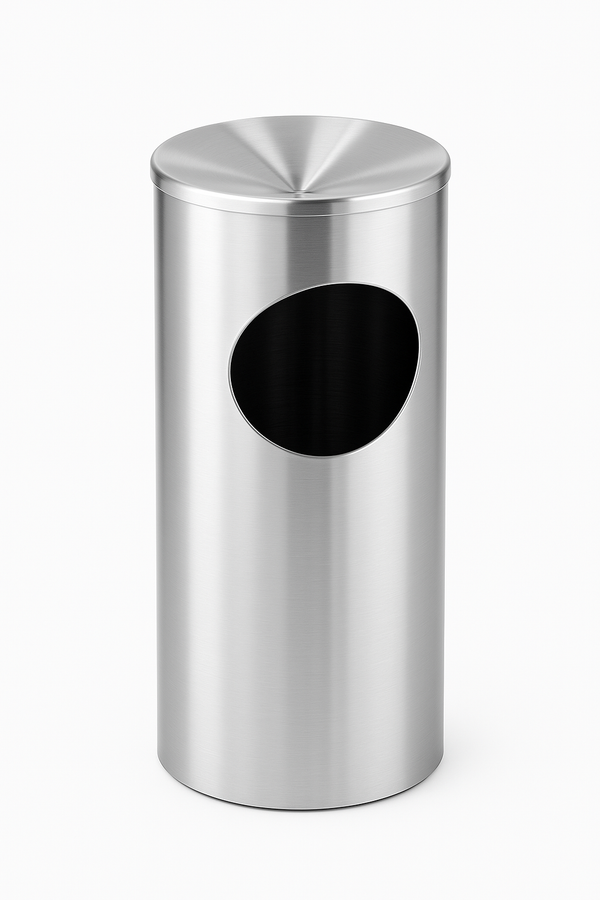 Glaro “New Yorker” Satin Aluminum  Ash/Trash Receptacle – Commercial Grade Indoor/Outdoor Cigarette Ash and Waste Bin