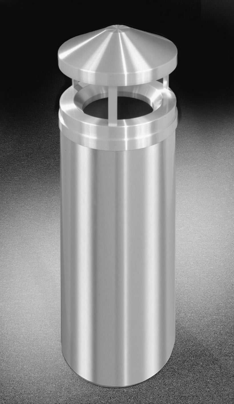 Glaro New Yorker Commercial Trash Can – Canopy Top, 12, 16 & 33 Gallon, Satin Aluminum, Indoor (H1201SA, H1501SA, H2001SA)