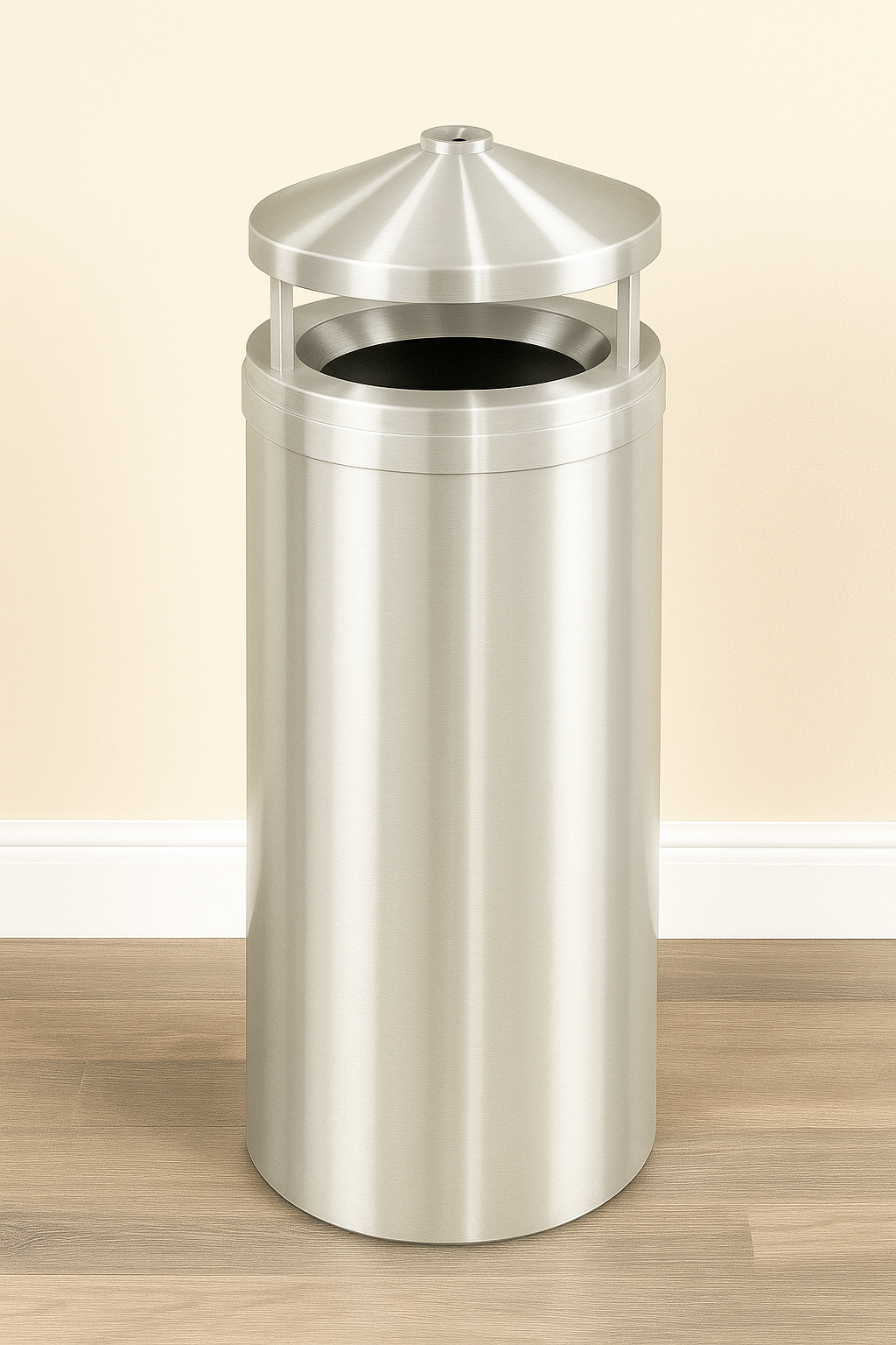Glaro “New Yorker” Satin Aluminum  Ash/Trash Receptacle – Commercial Grade Indoor/Outdoor Cigarette Ash and Waste Bin
