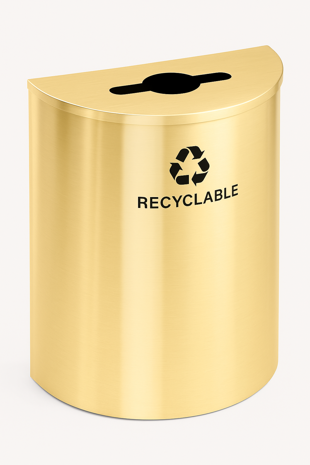 RecyclePro, Large Capacity 24 Inc Diameter Half Round "Profile" Receptacles - Satin Brass Lid, Made in the USA